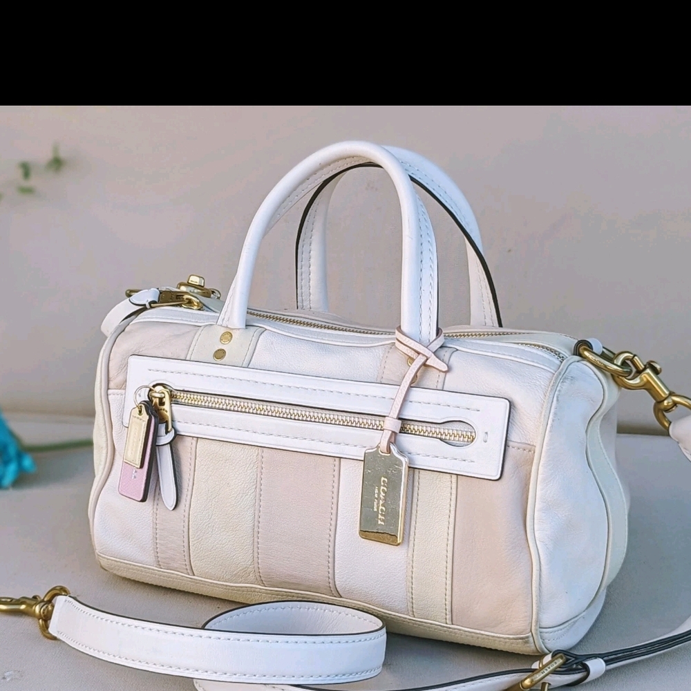 Coach Patchwork Soft Leather SHUFFLE Handbag 69141 Ivory Purse crossbody Bag